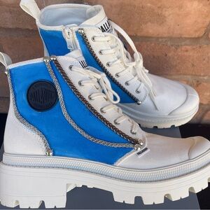 Palladium Size 10 Women's Pallabase Twill Blue  Chains Star White Boots